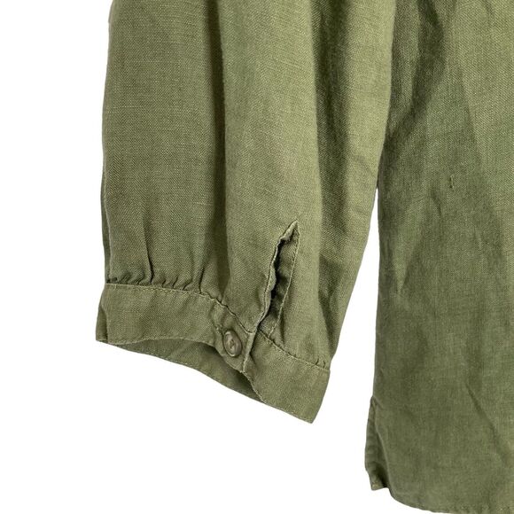 August Silk Options PL 100% Linen Green Blouse Floral Embroidered Button Up Top - Picture 5 of 13